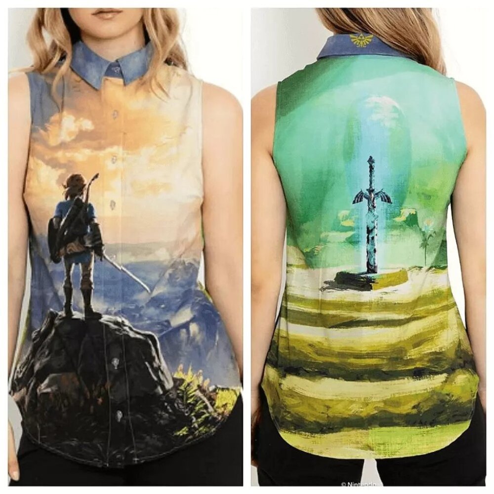 Legend of Zelda Blackmilk Multicolor Graphic Button Down Shirt